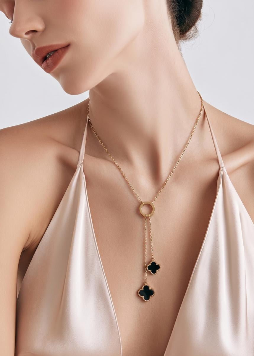 Elegant Black Clover Gold Necklace
