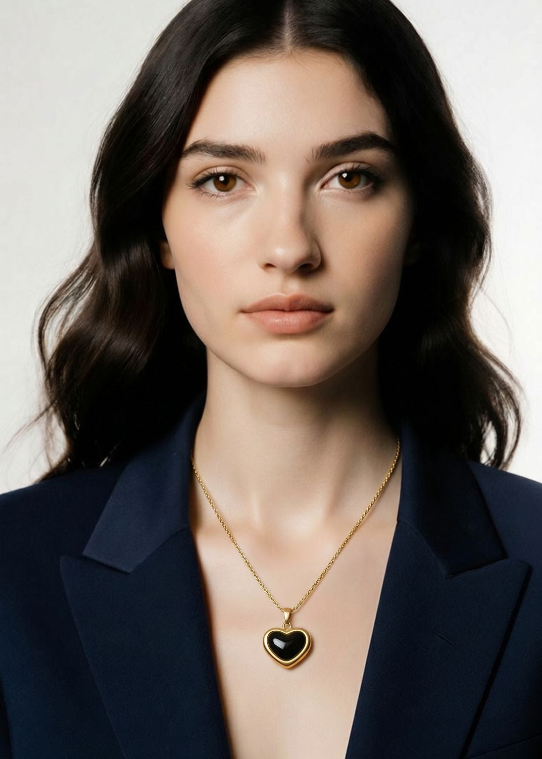 Black Heart Gold Necklace for Women