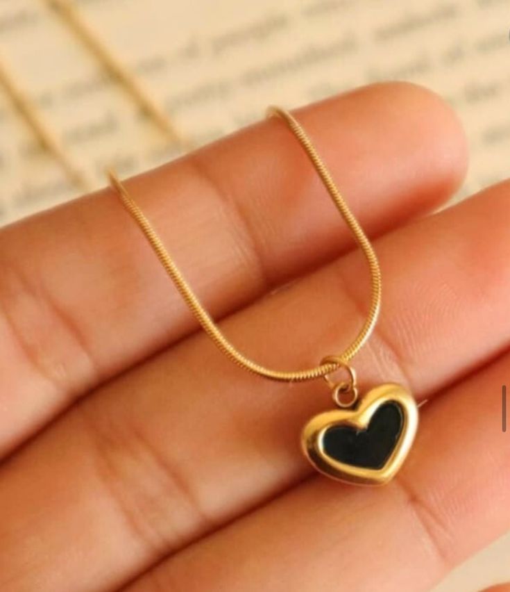 Black Heart Gold Necklace for Women